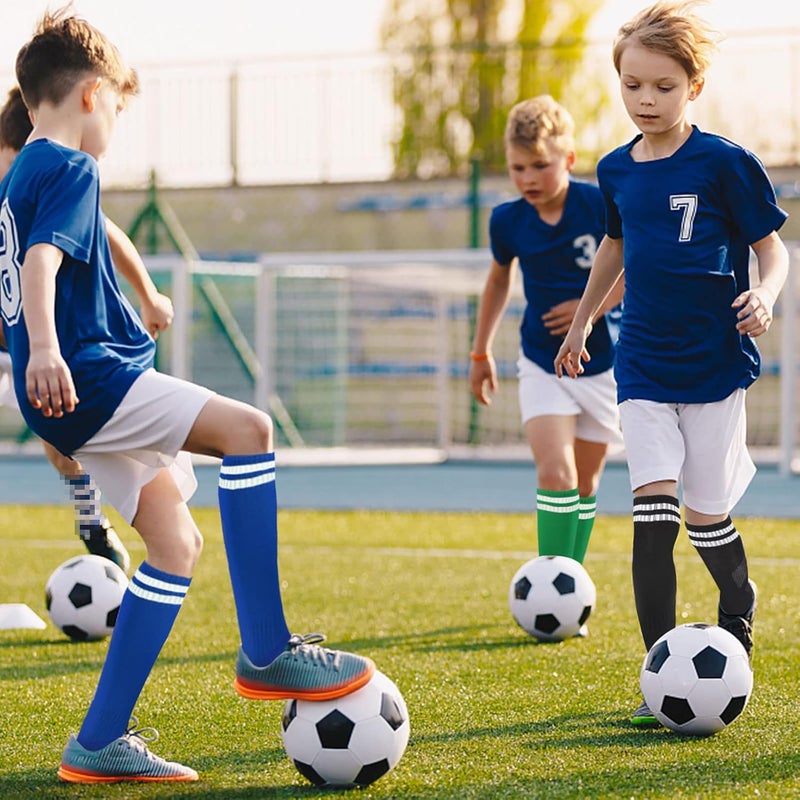 Ultrafun 6 Pairs Kids Youth Soccer Socks Solid Striped Knee High Tube Football Sports Socks for Boys Girls 6-12 Years Old - Image 5